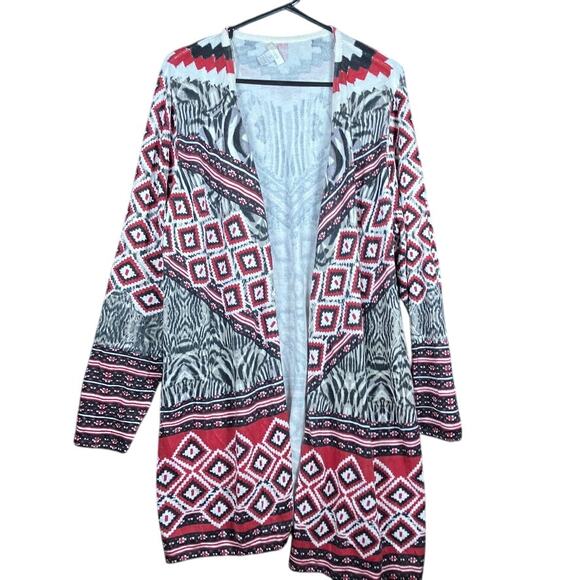 Chicos Womens Duster Cardigan Multicolored Geometric Open Front Stretch 3 (XL) - Picture 1 of 11